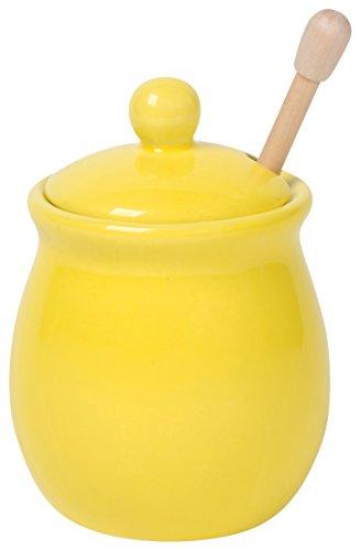 Honey Pot with Wood Honey Dipper Lemon Yellow