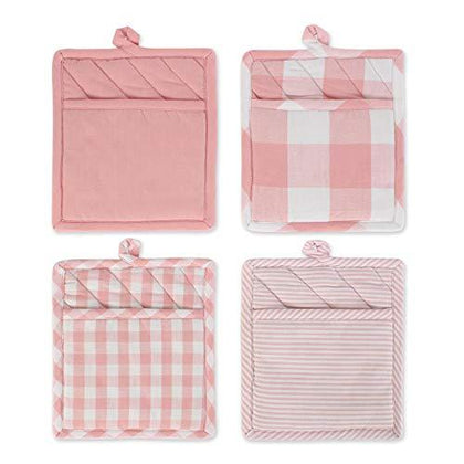 Kitchen Collection Potholder Pink & White 4 Pieces