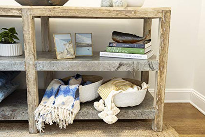 Home Accessories Seagrass Basket with Handles Natural & White 6 Piece