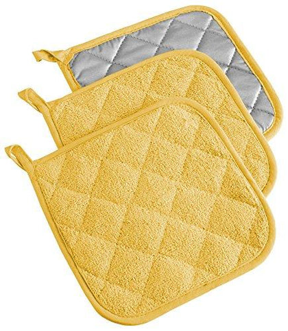 Heat Resistant with Hanging Loop Potholder Yellow 3 Count